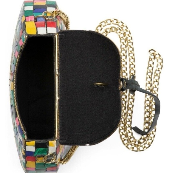 Like New/EUC Lulu Handmade Multicolor Mosaic Stone Metal Clutch/Crossbody Purse - Picture 8 of 11